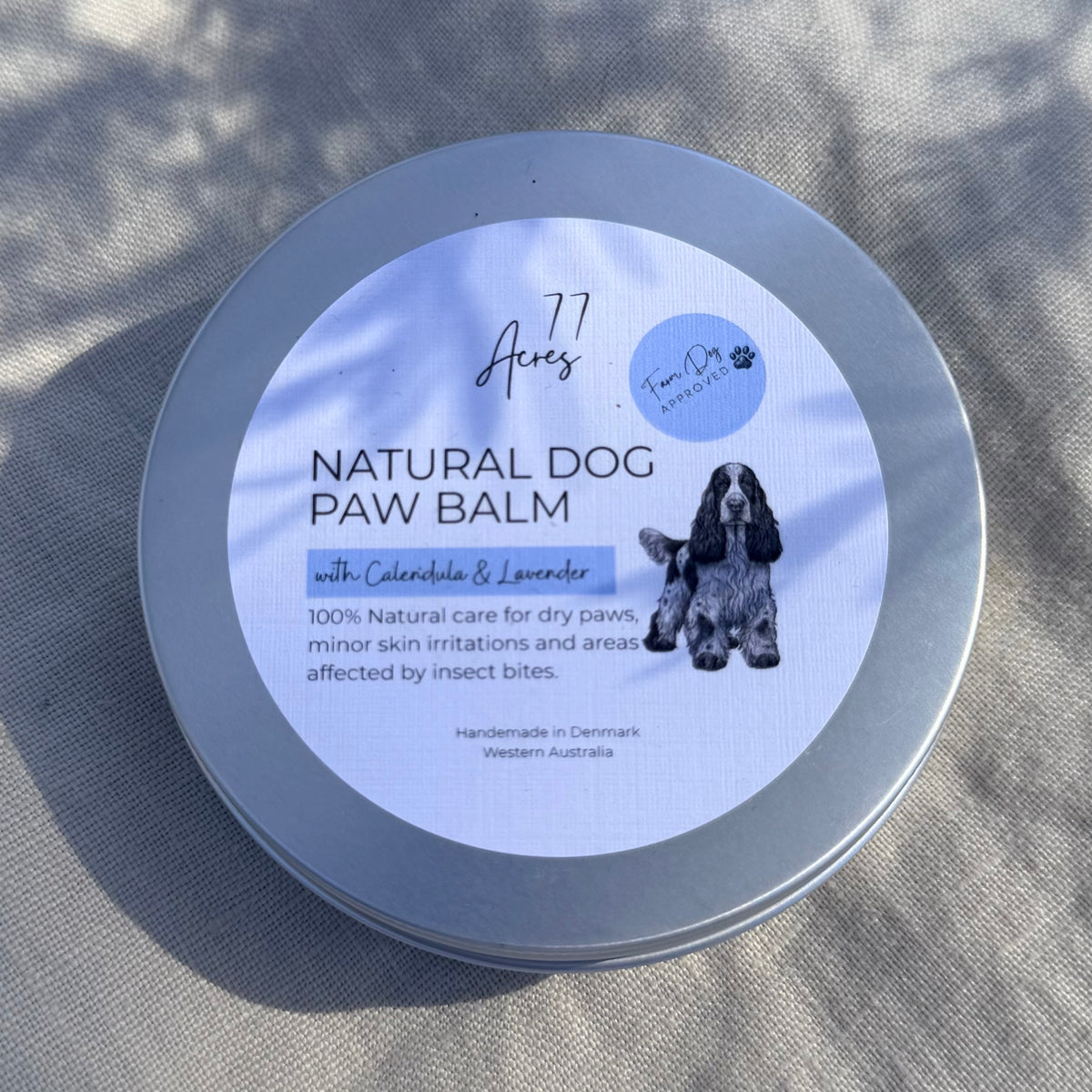 Natural Dog Paw Balm with Calendula and Lavender in a Silver Tin 